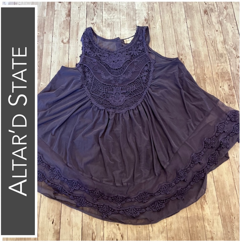 Altar’d State Purple Tunic Blouse with Lace Detail - Picture 9 of 9